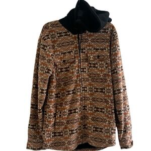 Distortion Hooded Fleece Jacket Men's L Aztec Southwestern Faux Fur Lined‎